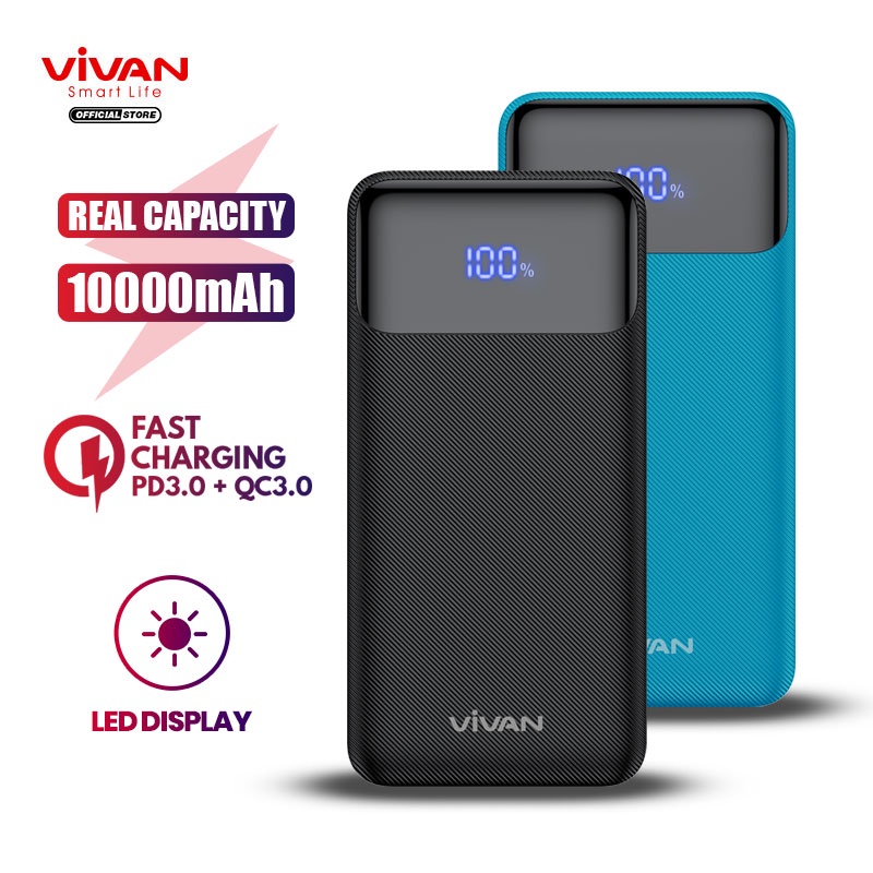 PowerBank VIVAN 10000mah VPB-X10 20W 3 Output Dual Input Port Type C &amp; Micro USB Original Fast Charging Quick Charging PD 3.0 QC 3.0 Real Capacity LED Indicator - Garansi Resmi 1 Tahun