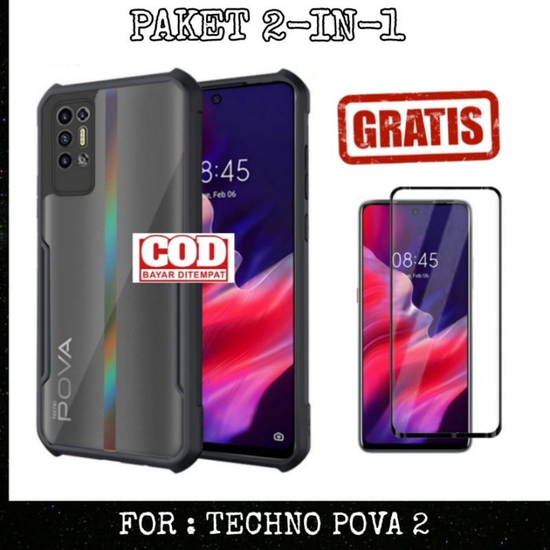 [PROMO PAKET] TECHNO POVA 2  Softcase Fusion Xundd Free Tempered Glass &amp; Garskin Carbon Paket Casing For POVA 2