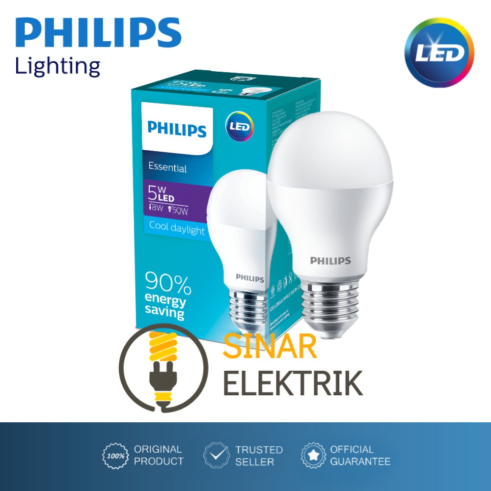 Lampu LED Philips Essential 5 Watt Putih - Bohlam LED Bulb 5W W Wat 5Watt Murah Original Garansi