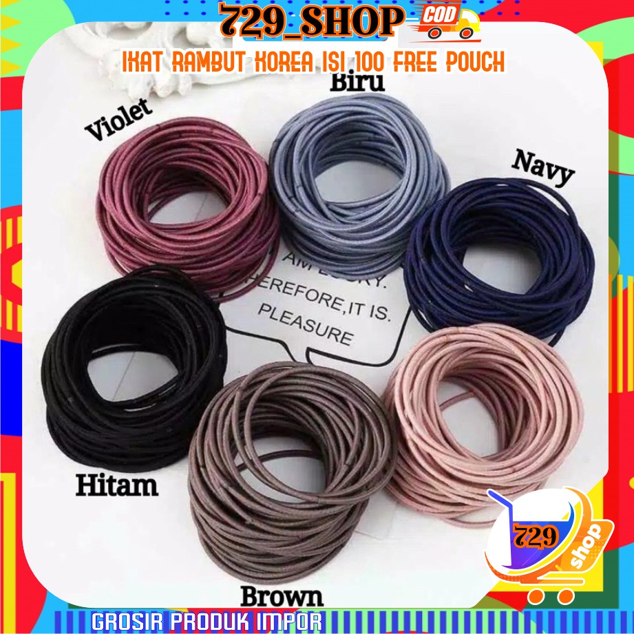 [isi 100] Karet Rambut &amp; Gelang Hitam Polos Korea Lingkaran Besar 4,5 cm dan Tebal Elastis bonus Tas
