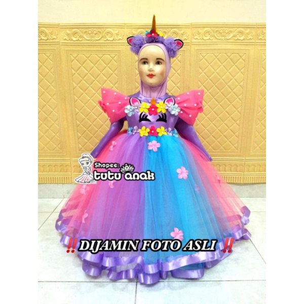 GAUN TUTU ANAK UNICORN/ DRESS UNICORN MUSLIM ANAK / BAJU FASHION SHOW ANAK