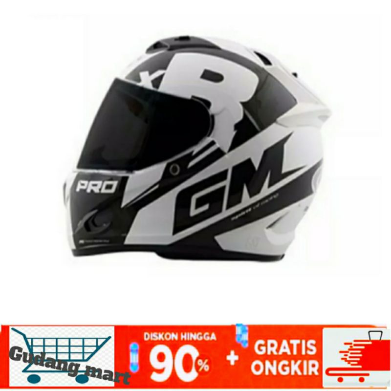 Helm GM full face new motif putih/lis hitam