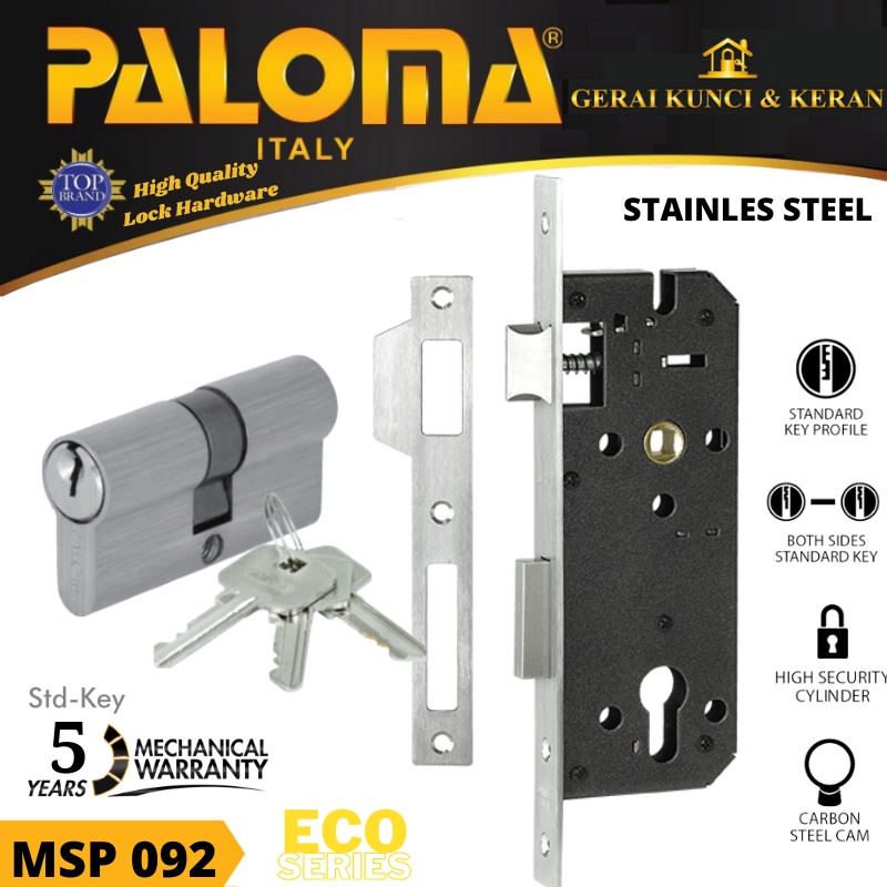 BODY KUNCI PALOMA MSP 092 PINTU SWING LOCKCASE MORTISE Stainless Steel 40MM + CYLINDER KUNCI