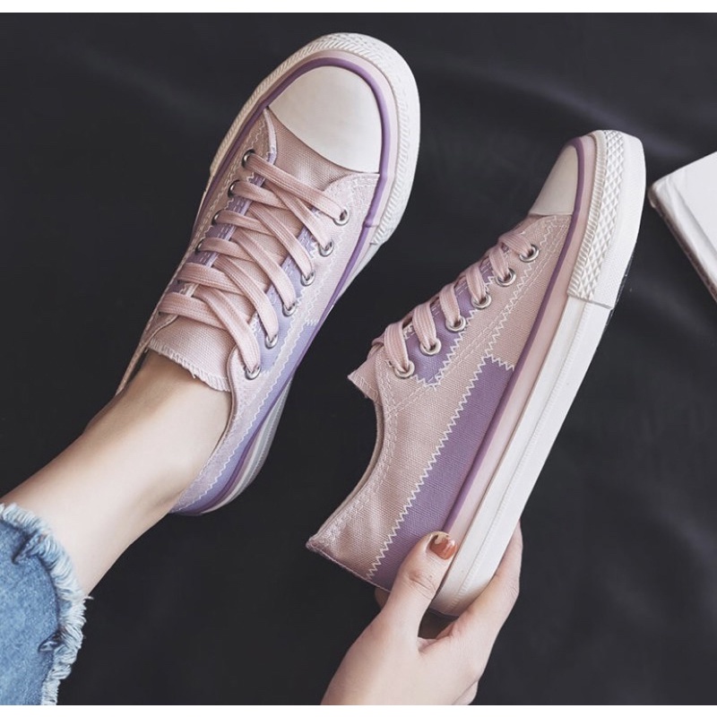 KS.ID Sepatu Wanita Sneakers Kasual Import Korea Kanvas Warna Pink dan Ungu