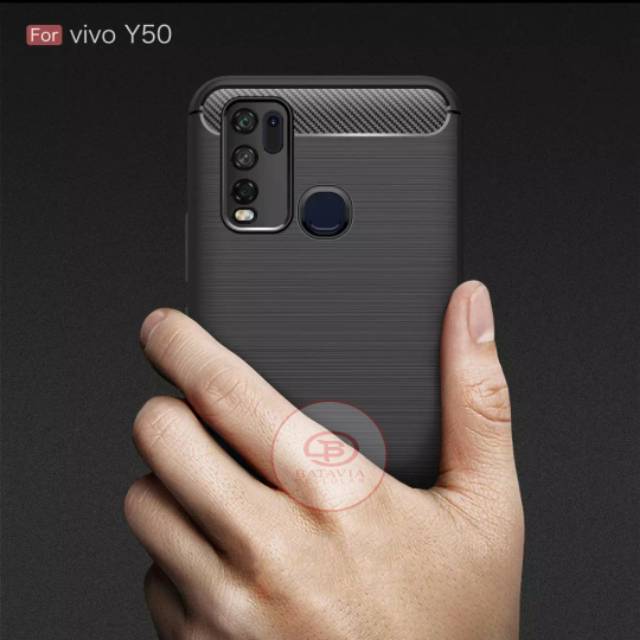Case Vivo Y30 Y50 Ipaky Rugged Black Carbon Pelindung Kamera