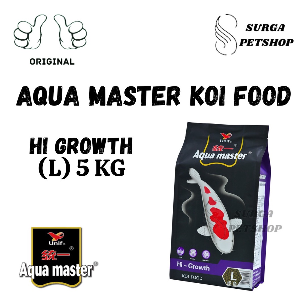 AQUA MASTER KOI FOOD HI GROWTH Size L Netto 5KG Makanan Ikan Hias Unipresident Made In Taiwan Pelet 