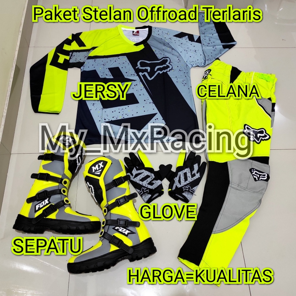 PROMO STELAN FULLSET TERMURAH TRAIL ADVENTURE  SEPATU TRAIL CROSS OFFROAD ,JERSEYSETT CROSS TRAIL DAN  CELANA ENDURO CONDURA BONUS SARUNG TANGAN KUALITAS PREMIUM DI JAMIN GAAKAN LUNTUR SATU SETT TERLARIS