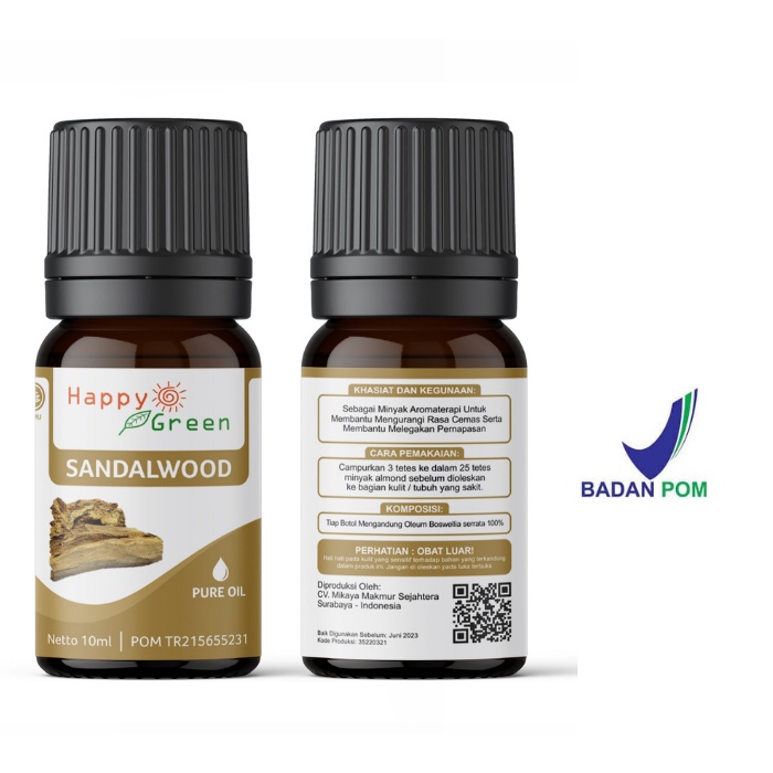 BPOM Happy Green Sandalwood Essential Oil - Minyak Atsiri Kayu Cendana Santalum Album  Pasti Murni !