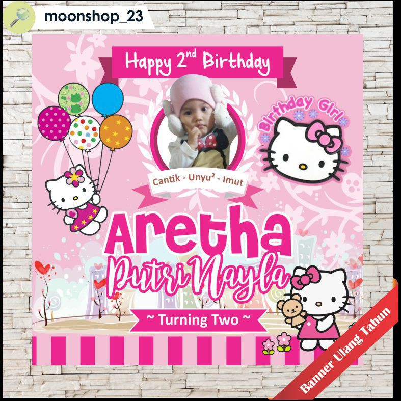 Spanduk / Banner / Backdrop Ulang Tahun Custom Tema Hello Kitty