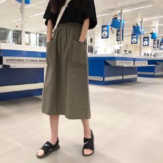 Autumn New Korean High Waist Midi  Skirt Women Slim A line  