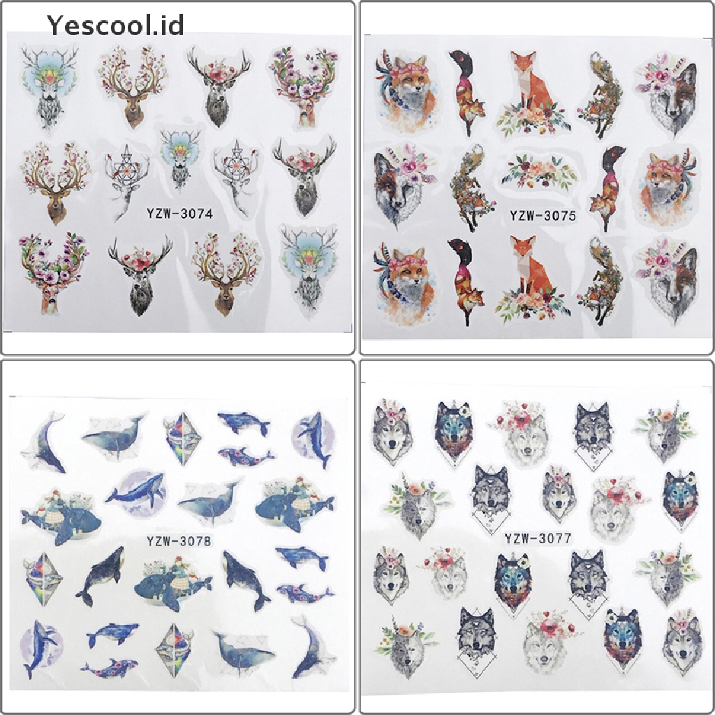 2 Pcs Stiker Kuku Desain Serigala slider Dengan Perekat Untuk Dekorasi manicure