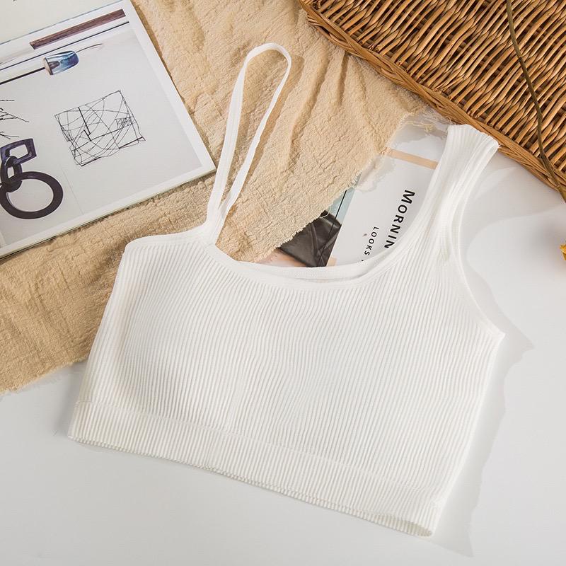 Ladies Tanktop atasan crop top pakaian wanita dalaman cewek korea tank top dengan cup bra 2015-WHITE