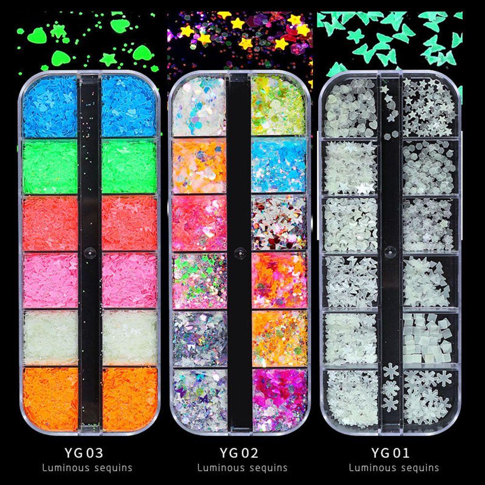 Preva Nail Art Sequin DIY Manicure Neon Kuku Glitter Flakes Glow in the Dark Kupu-Kupu