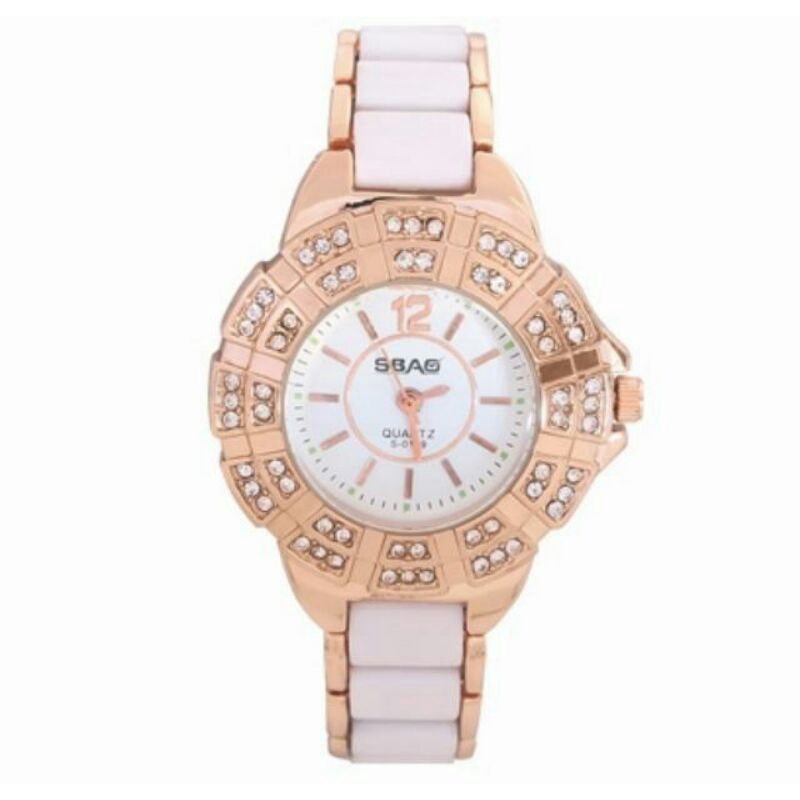 312 Jam Tangan Analog Tali Keramik Stainless Putih Gold | G-POP