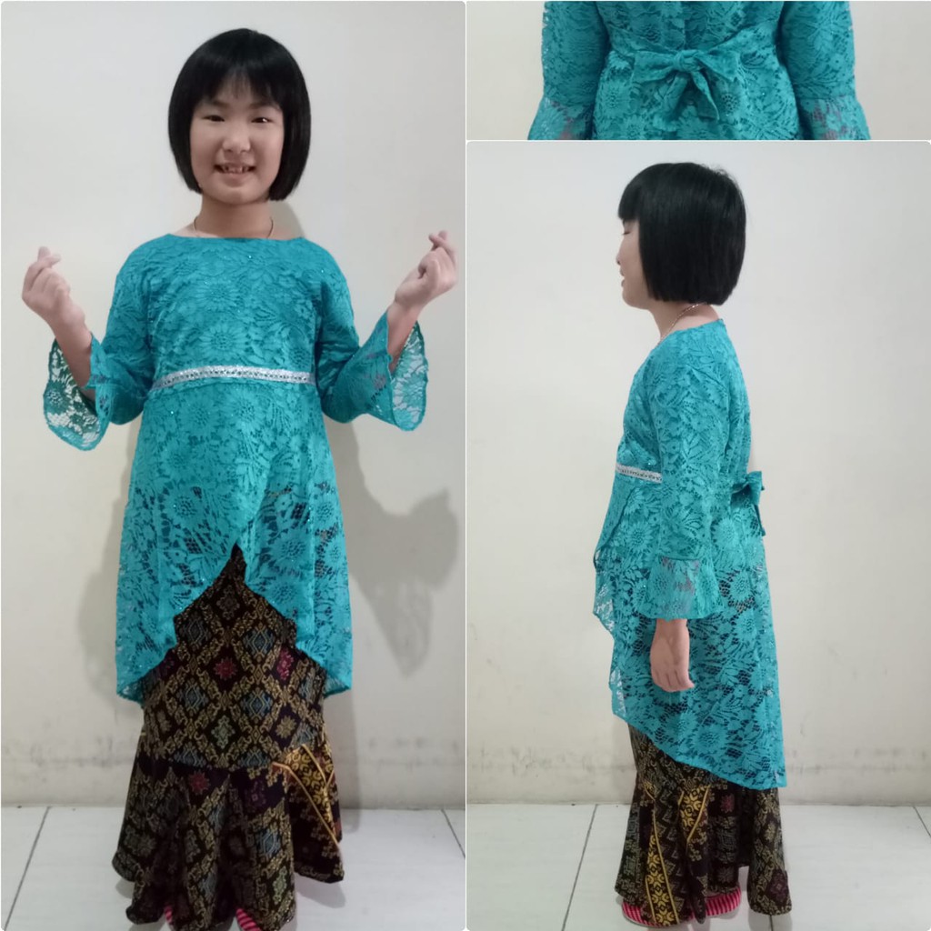 Stelan Atasan Syifa Kebaya Kartini Blouse Brukat Dan Rok Duyung Batik Jumbo Anak Perempuan