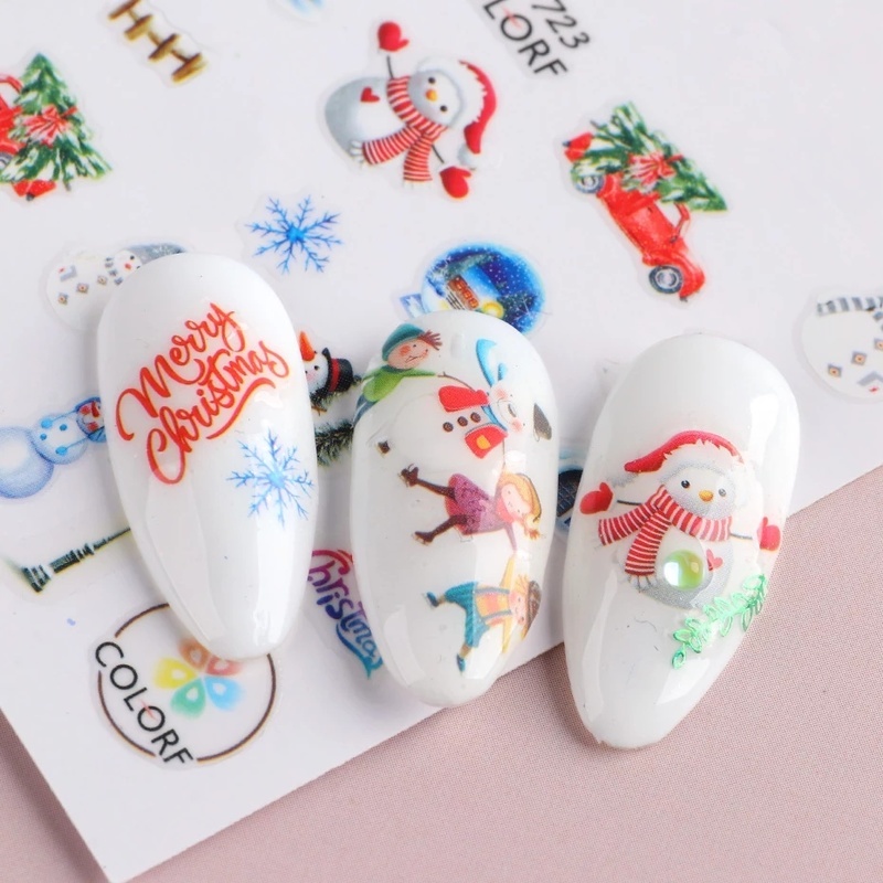 (1 Lembar) Stiker Kuku 3d Motif Snowflake / Rusa / Pohon Natal Untuk Nail Art Diy