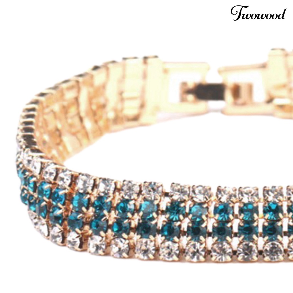 Twowood Rhinestone Luxury Women Bracelet Copper Shiny Four Rows Chain Bracelet Jewelry Accessory