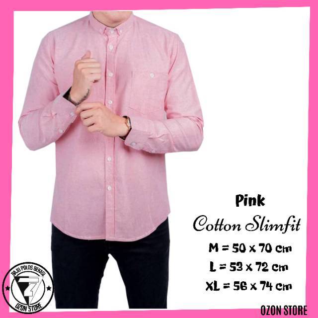 Kemeja Pria Polos Kemeja Formal Lengan Panjang Bahan Katun Slimfit Pink Soft