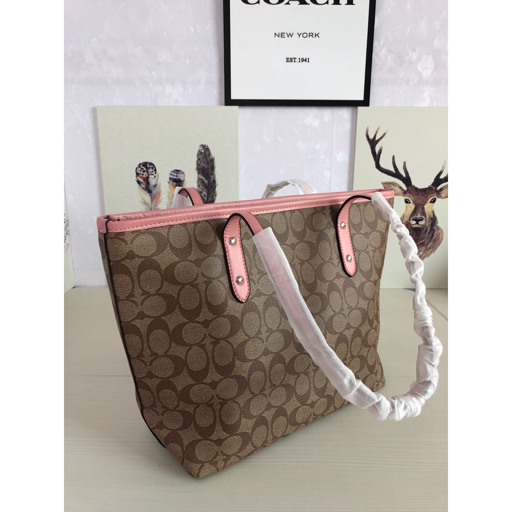 （Shopee Live）coach  58292-2 Canvas leather tote bag for ladies with one shoulder bag gwd