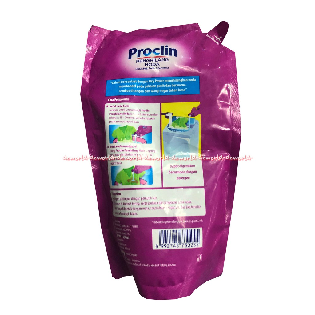 Proclin 400ml Penghilang Noda Untuk Baju Putih &amp; Bewarna Pro Clin Sabun Pemutih Untuk Baju Pakaian Kemasan Refill Pouch Pro Clean Proclean Pro Clear