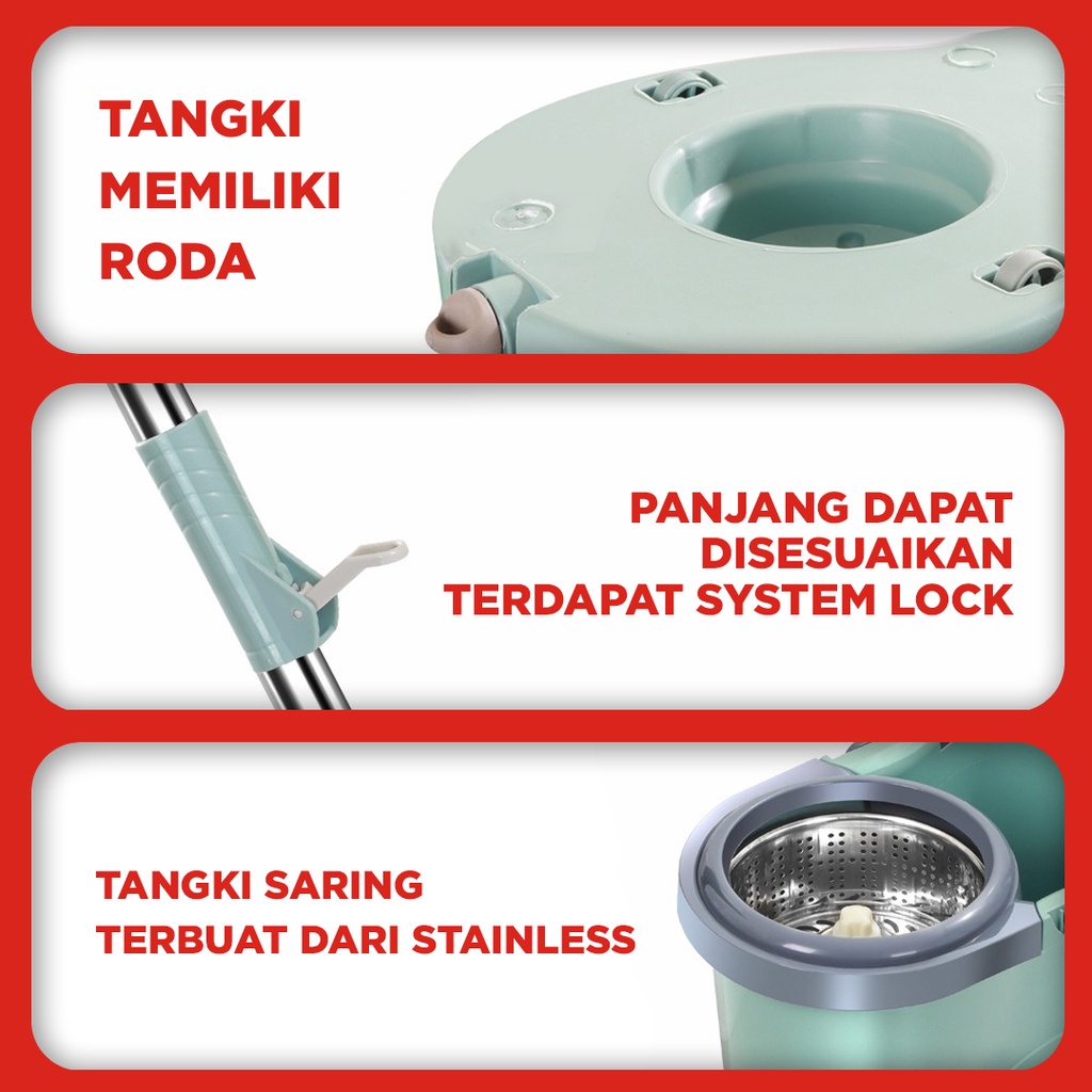 Alat Pel Lantai Mop Dengan Rol Praktis Kain Pel Putar Spin Mop 6L Bucket Ultra Mop | Room cleaner