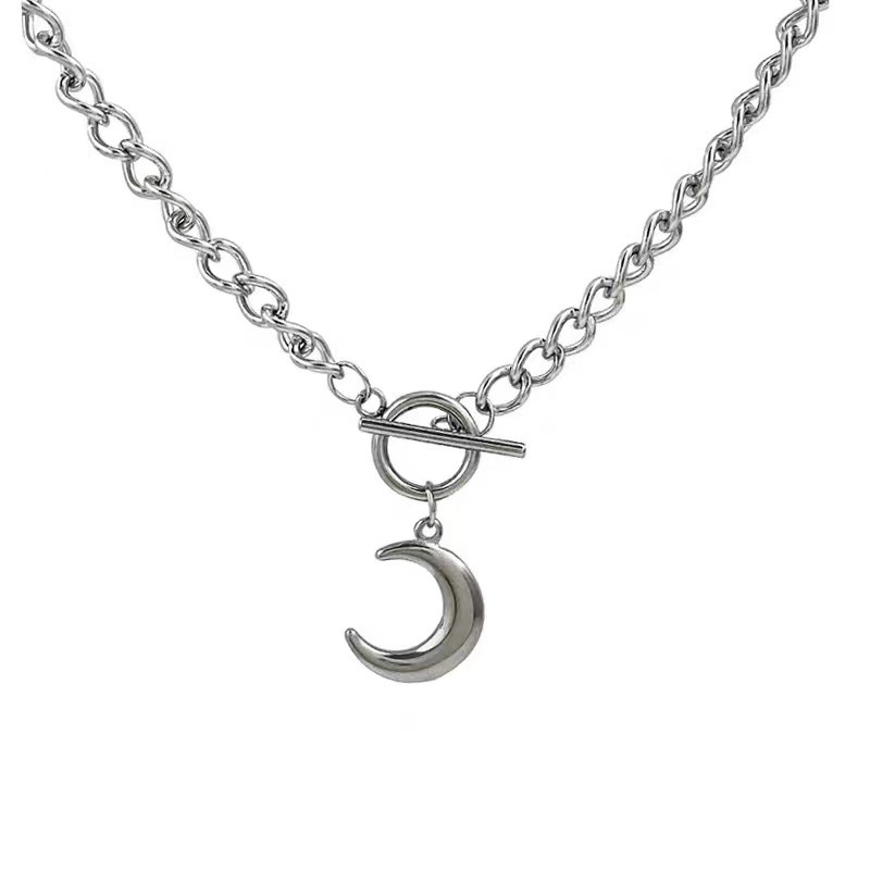 In Harajuku PL gesper moon pendant kalung untuk pria dan wanita gaya yang sama ins retro Gothic rant