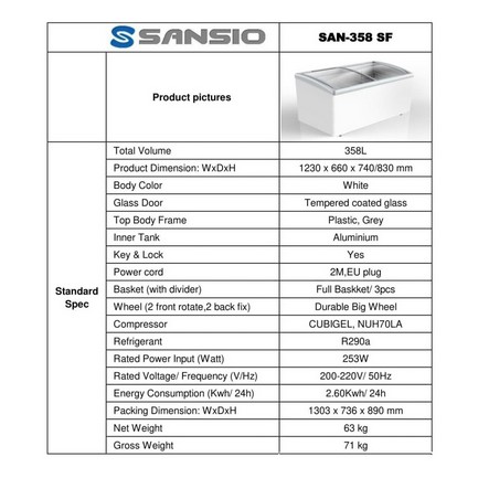 Freezer Sansio SAN-358SF 253 watt
