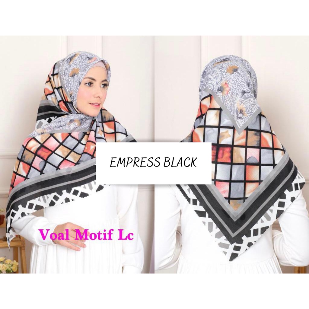 COD PROMO DENAY KW HIJAB SEGIEMPAT VOAL MOTIF / JILBAB DEENAY KW MOTIF TERMURAH-EMPRESS BLACK