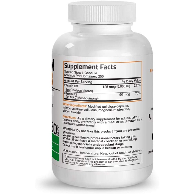 Bronson Vitamin K2 (MK7) D3 5000 IU, 250 Caps