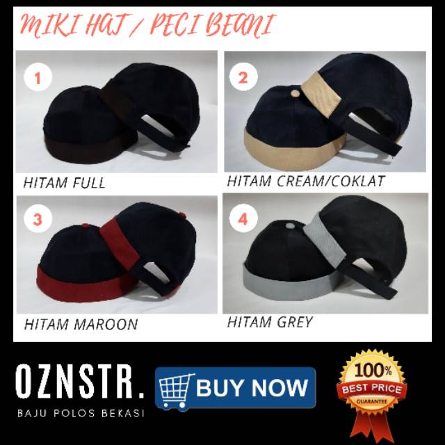 Peci beanie.kopiah beanie.miki hat HITAM cap hijrah tali kulit.peci uas kopiah peci anak peci sholat