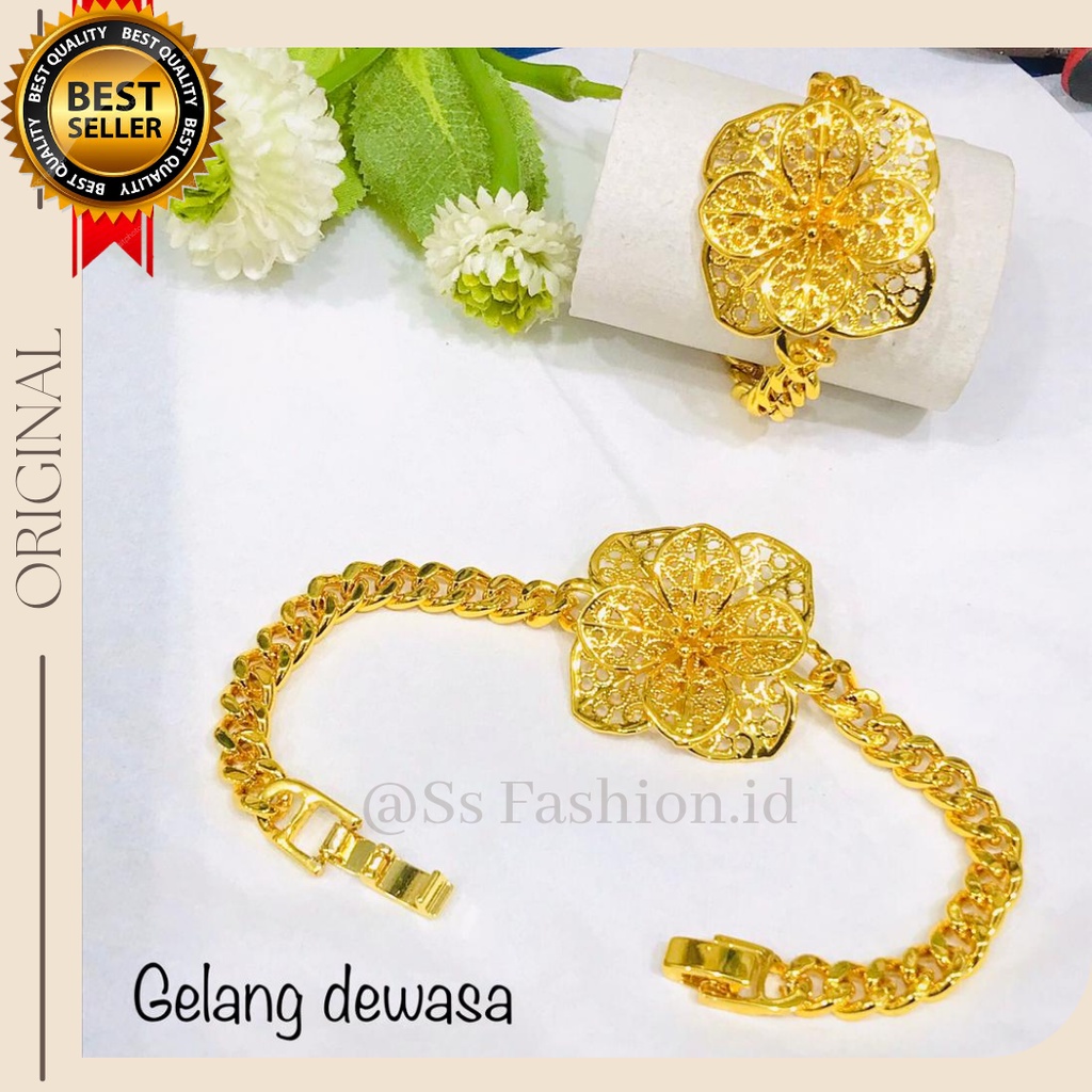 Gelang tangan wanita motif bunga 02 cantik titanium anti karat anti luntur