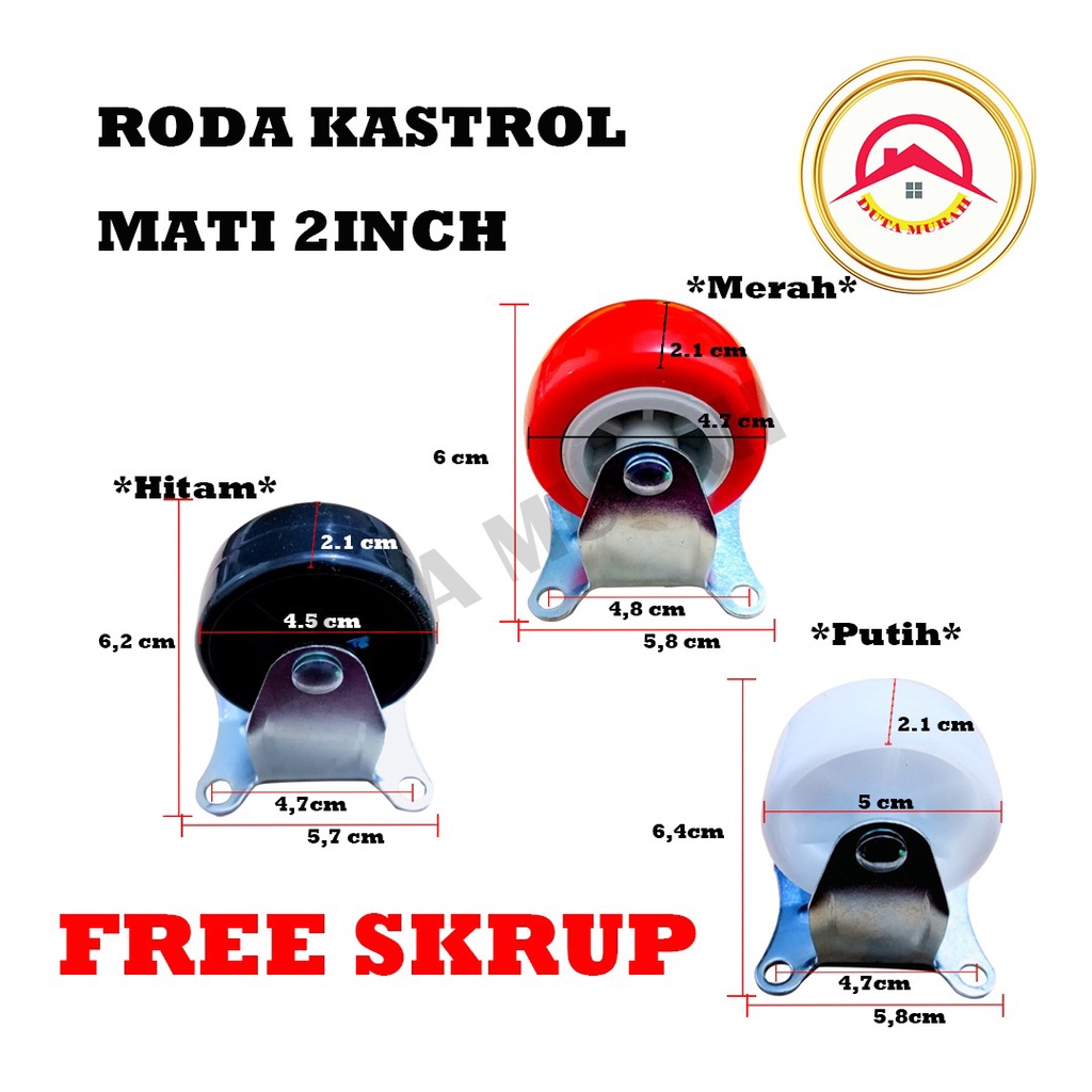 Roda Kastor Plate Pvc Nylon Mati. 2 inchi Troly Etalase (1 pcs /  1 Biji)