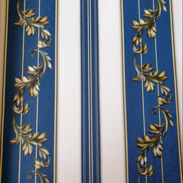 Jual wallpaper vinyl bertekstur timbul motip biru salur putih batik daun coklat
