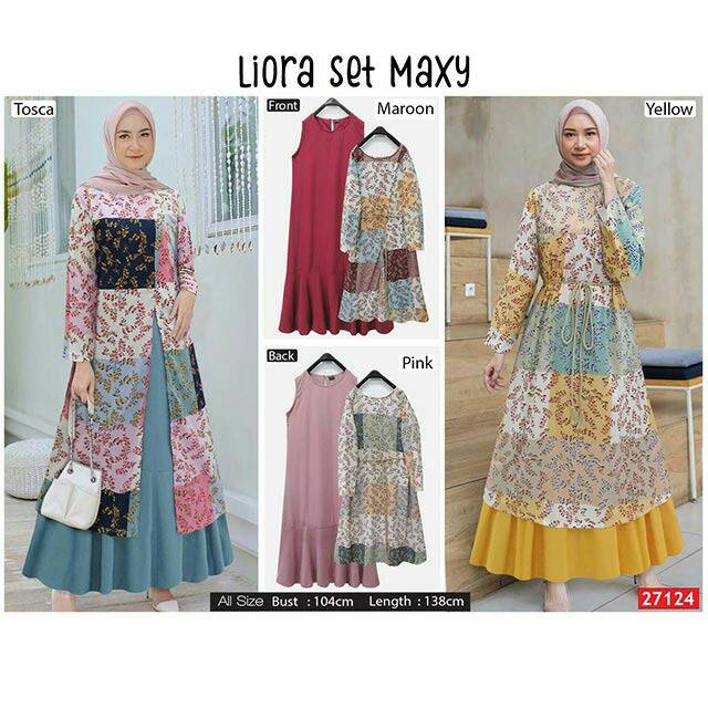 LIORA SET MAXY Matt Dress Buntung  mosscrepe + Outer Maxy Wollpeach, Ori extu, Fit To XL