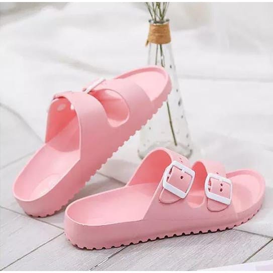 Sandal Wanita Slop Sendal Cewek Kekinian Korean Sandal Cewe Fashionable Model Dua Strap Terbaru Anti Slip Murah