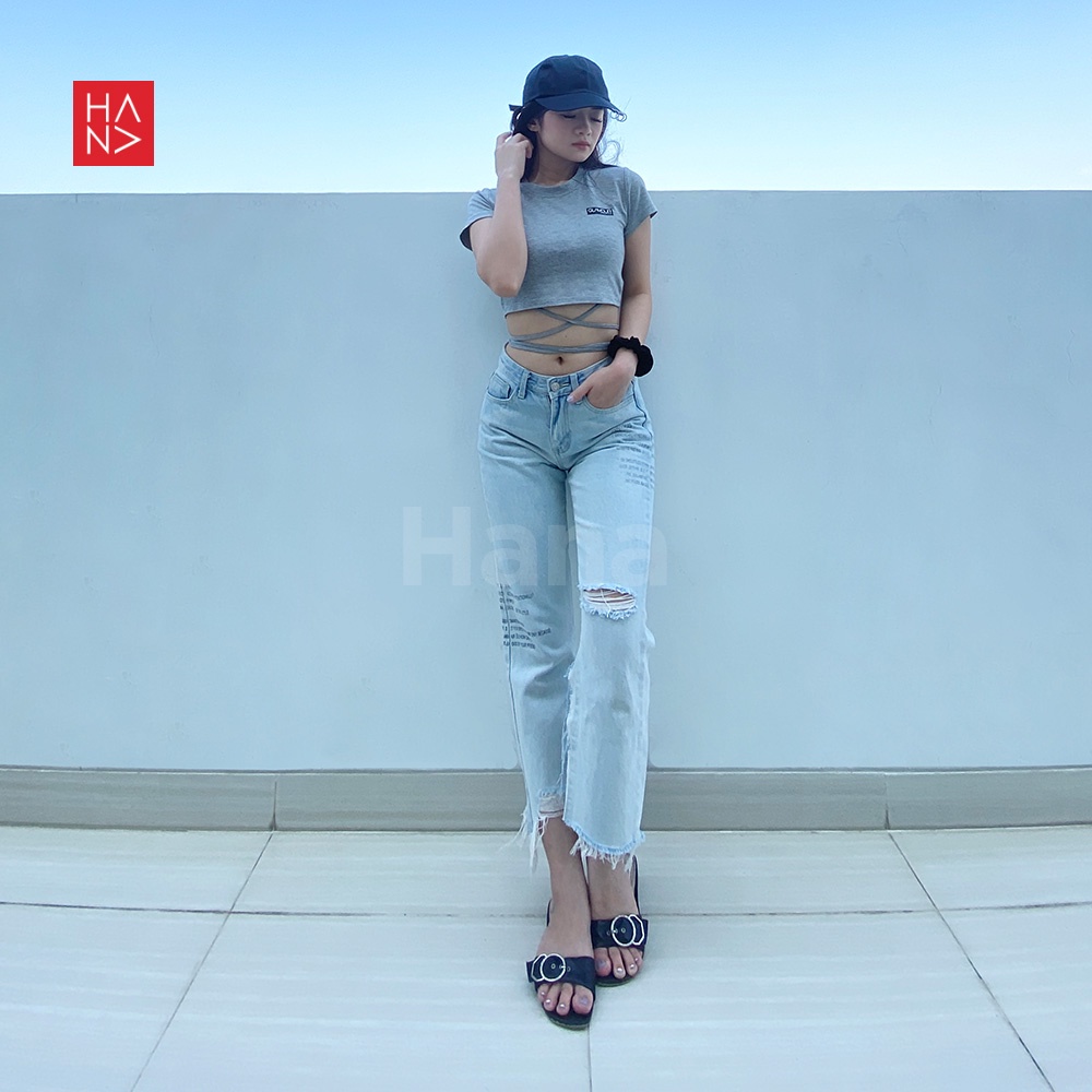 Hana Fashion - Glamour T-Shirt Crop Top Kaos Stylish Wanita - CT077