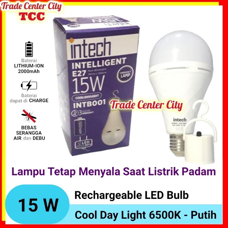 Lampu Emergency LED Intech 15 watt Cahaya Putih Bohlam Lampu Intec AC DC Emergenci Emergensi Emerjen
