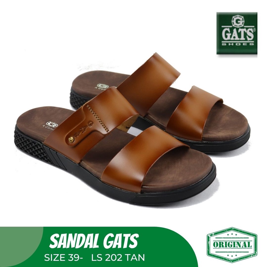 Sandal Pria Sandal Slide GATS LS 202 TAN Original Kulit Asli Terbaru Model Trendy