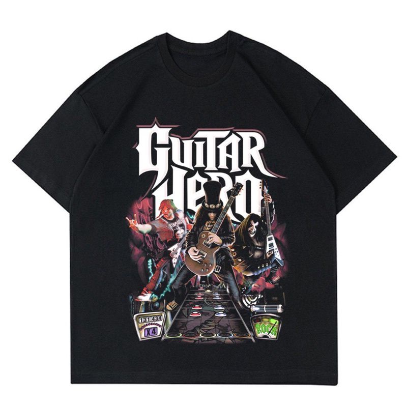KAOS VINTAGE GUITAR HERO | T-SHIRT GAME PS2 VINTAGE | BAJU GAME | KAOS HITAM OVERSIZE