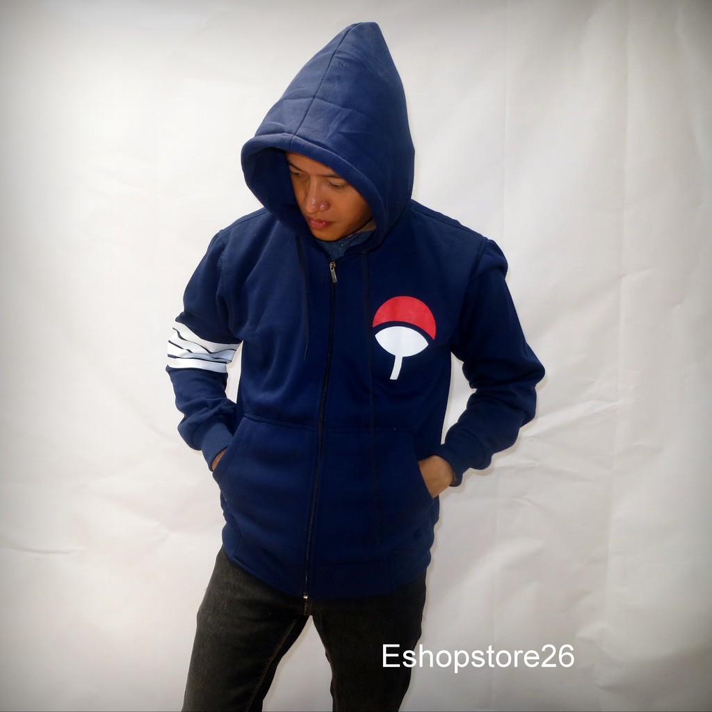 Jaket Anime naruto Uchiha Clan List Lengan - Jaket Uchiha clan Biru Navy