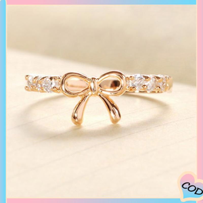 COD❤️ Cincin Busur Berlian Sederhana, Perhiasan Fashion Wanita Kreatif Yang Indah-A.one