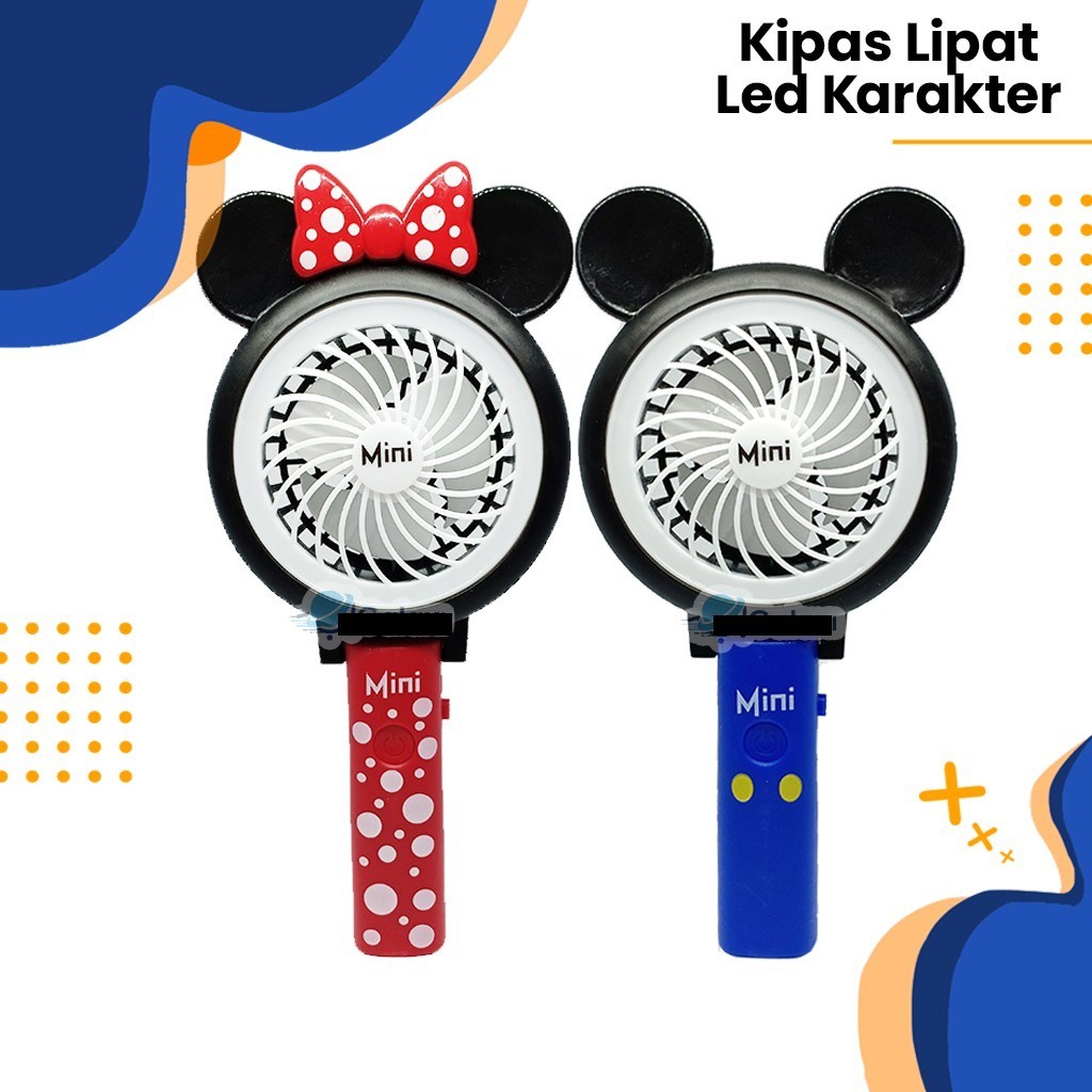 KIPAS GENGGAM / MINI FAN PORTABLE  DORAEMON / HELLOKITTY ADA LAMPU LED