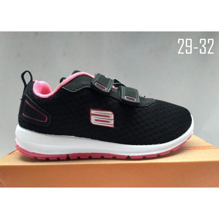 Jual SEPATU SEKOLAH TERBARU ANDO REBECCA VELCRO HITAM PINK ANAK PAUD TK