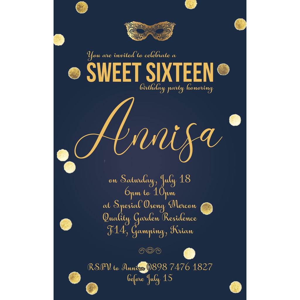 Afy Undangan Kartu Undangan Ulang Tahun Sweet Seventeen Birthday Card Tema Navy 001 Shopee 