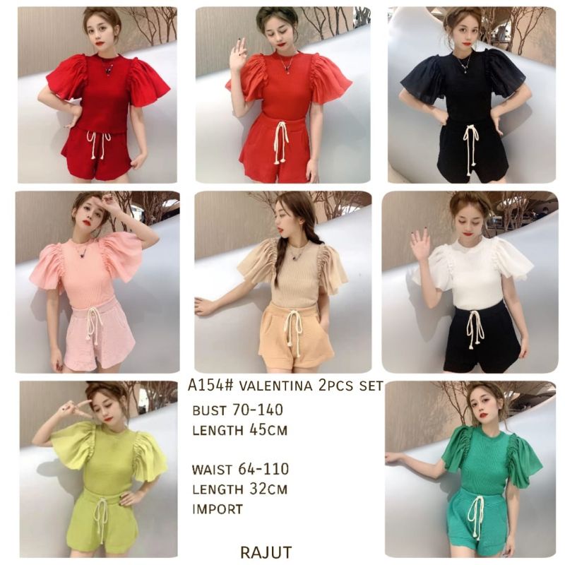 MDLV ~ A154# Valentina 2pcs Set Rajut Setelan Blouse Celana Pendek Fashion Import