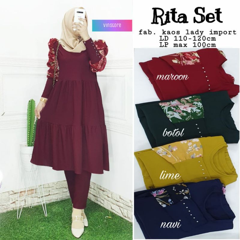 Rita Set Setelan Tunik + Celana Kaos Lady Import by Vin
