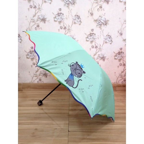 FELWINSHOP Payung Lipat 3 Sakura Kucing Kaca Mata  Kitty Cat Lucu