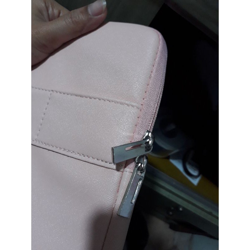 Tas Laptop Macbook Softcase Sleeve Handstrap PU Leather 13 14 inch pink