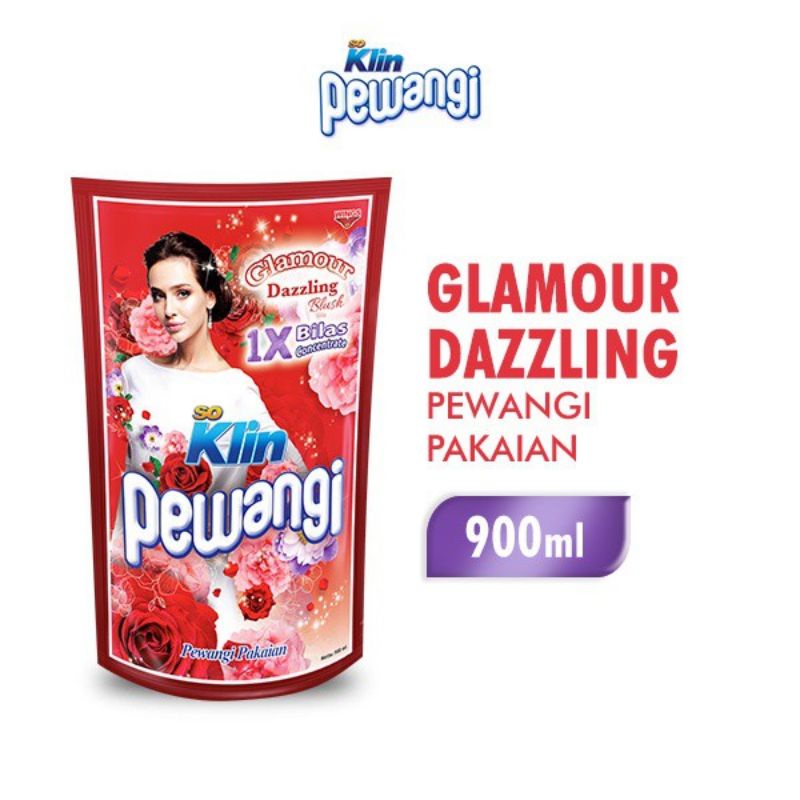 SOKLIN Pewangi Pakaian Sekali Bilas Glam Merah 900ML Soklin Pewangi 1x Bilas Glamour Dazzling Merah