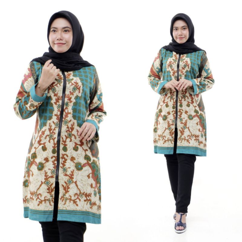 TUNIK ZIPPER DEPAN BATIK KERJA KONDANGAN//MOTIF TREND MASAKINI